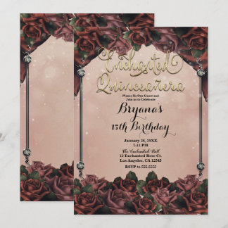Mocha Rust Brown Rose Elegant Quinceañera 15. Einladung