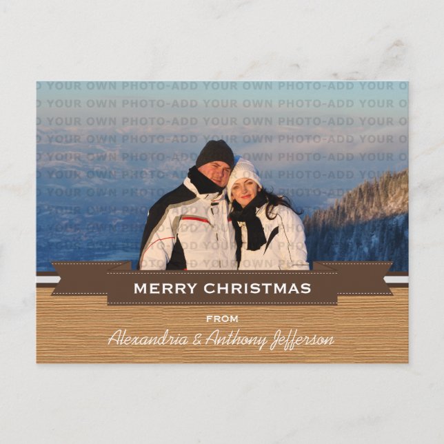 Mocha Rustic Banner Holiday Foto Postkarte (Vorderseite)