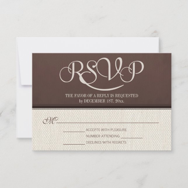 Mocha Rustic Linen UAWG Reply Cards RSVP Karte (Vorderseite)