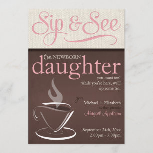 Mocha Rustic New Baby Sip & See Party Einladungen