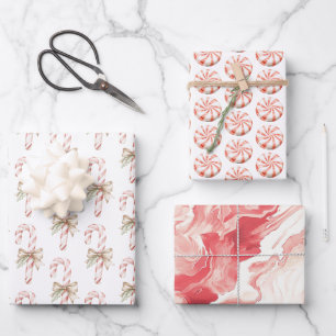 Mocha-Schleife Rosa Zuckerstangen-Weihnachten Geschenkpapier Set