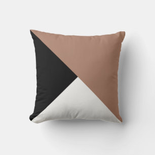 Mocha Schwarz Weiß Diagonales Farbfeld Kissen