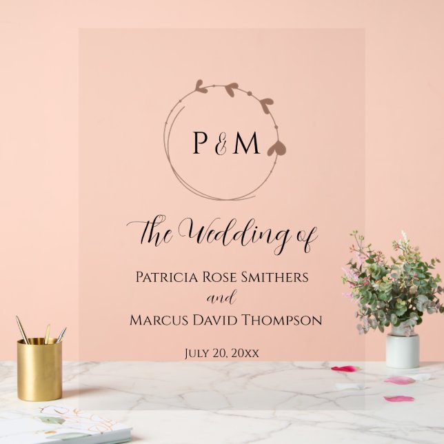 Mocha Simple Heart Wreath Wedding Acrylschild (Hochzeit)