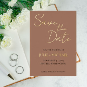 Mocha Simple Style Hochzeit Termin vormerken Folieneinladung
