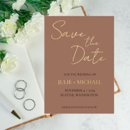 Mocha Simple Style Wedding Save the Date Folieneinladung