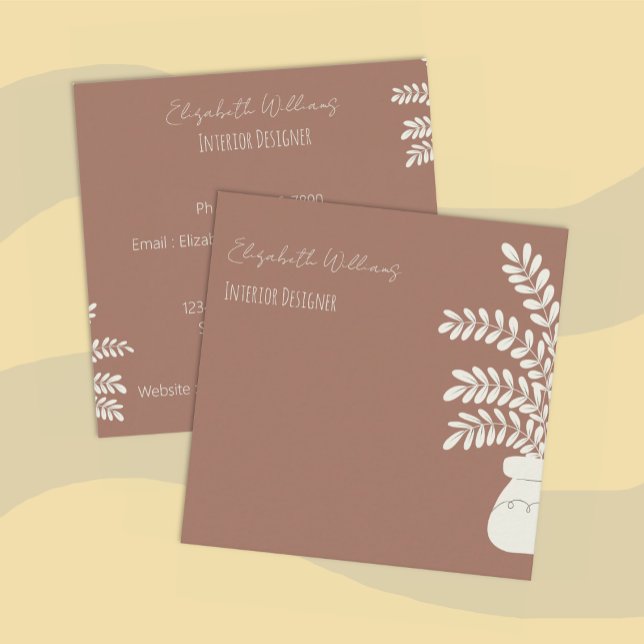 Mocha Square Contact Card Mocha Quadratische Visitenkarte (Modern Interior Designer Mocha Square Contact Card .)