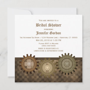 Mocha Steampunk Gears Brautparty Einladung