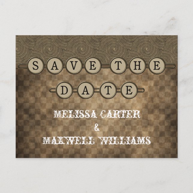 Mocha Steampunk Keys Save the Date Postcard Ankündigungspostkarte (Vorderseite)