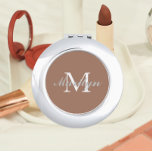 Mocha Stylized Wedding Bridesmaid Monogram Taschenspiegel<br><div class="desc">Ein personalisierter Kompaktspiegel für Ihre Hochzeitsfrau oder Trauzeugin,  der ihren Anfangs- und Namen auf einem modischen mochafarbenen Hintergrund stilisiert. Bearbeiten,  um Initial und Namen zu ersetzen. Wählen Sie Ihren kompakten Spiegelstil aus.</div>