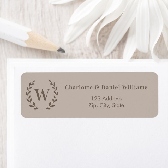 Mocha taupe monogram initial wreath return address (Insitu)