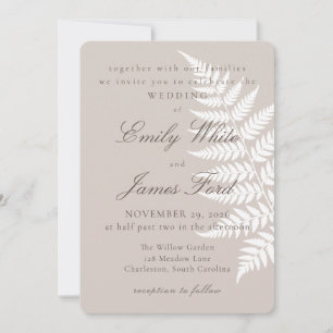Mocha Taupe Weiße Fern 5x7 Botanische Hochzeit Einladung