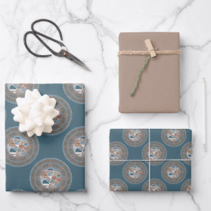 Mocha und Aquamariner Abstrakter Akzent Polka Dot Geschenkpapier Set
