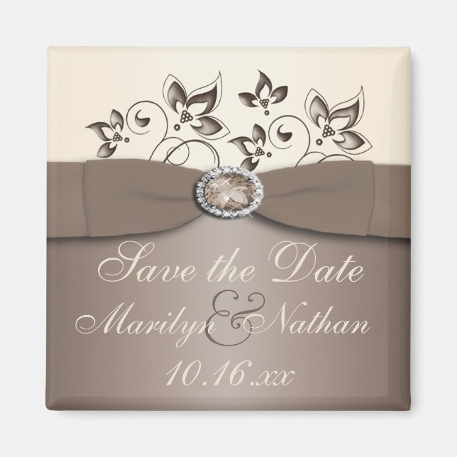 Mocha und Elfenbeinflorale Gastgeschenk Hochzeit M Magnet (Vorne)