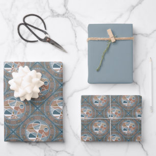 Mocha- und Teal-Abstrakt-Akzent-Mandala-Diamantfli Geschenkpapier Set