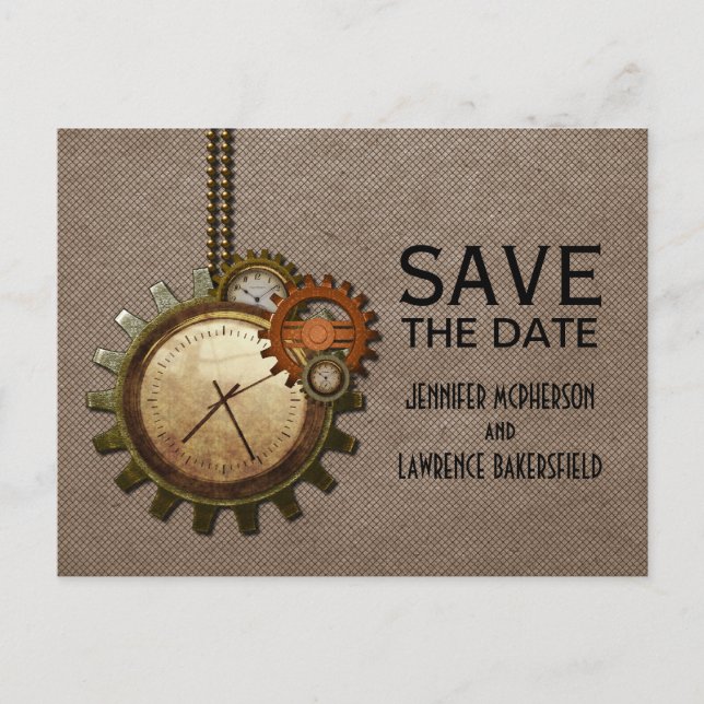Mocha Vintag Clock Save the Date Postkarte (Vorderseite)
