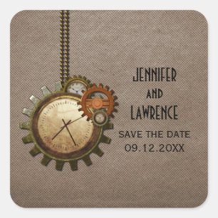 Mocha Vintag Clock Save the Date Stickers