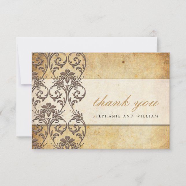 Mocha Vintag Swirl Wedding Danke Card (Vorderseite)