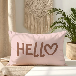 Mocha Whimsical Heart Typografie Hallo Lendenkissen