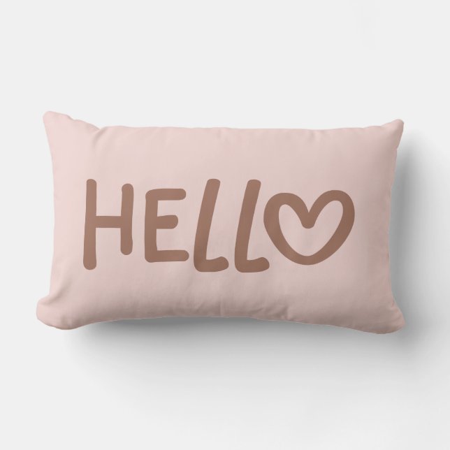 Mocha Whimsical Heart Typography Hello Lendenkissen (Vorderseite)