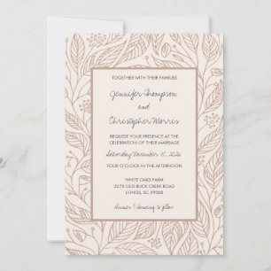 Mocha Whimsy Hand Drawn Foliage Wedding Einladung