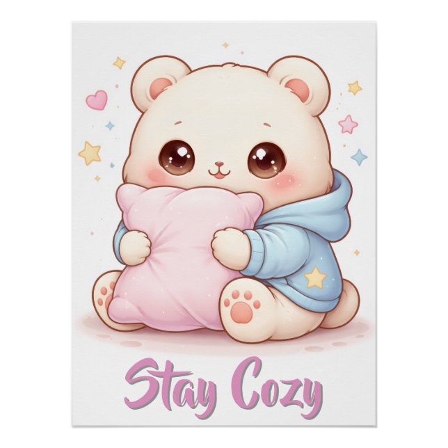 Mochi Cuddle Bear Cute Kawaii Style Pillow Hug  Poster (Vorderseite)