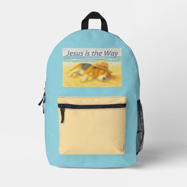 Mochila Beach with a Hat - "Jesus is the Way" Bedruckter Rucksack (Vorderseite)