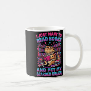 Möchte Bücher lesen und Bartagamen-Reptil streiche Kaffeetasse
