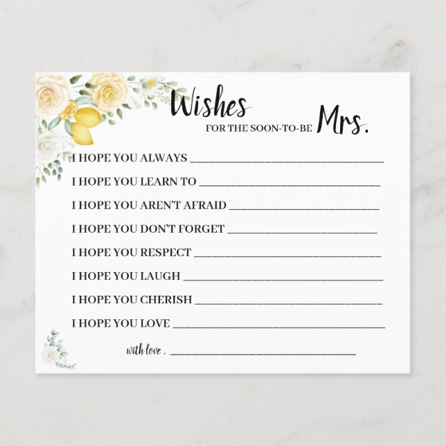 Möchten Sie bald Mrs. Lemons&Rose Shower Card werd Flyer (Vorne)