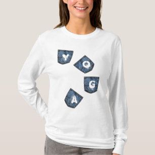 Mock Denim Taschen - Yoga-Shirts mit Hoodie T-Shirt