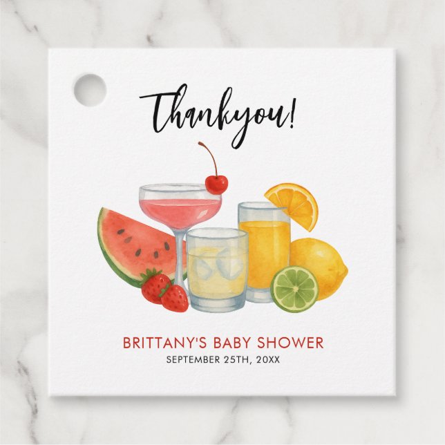 Mocktail Summer Baby Dusche Modern Danke Geschenkanhänger (Vorderseite)