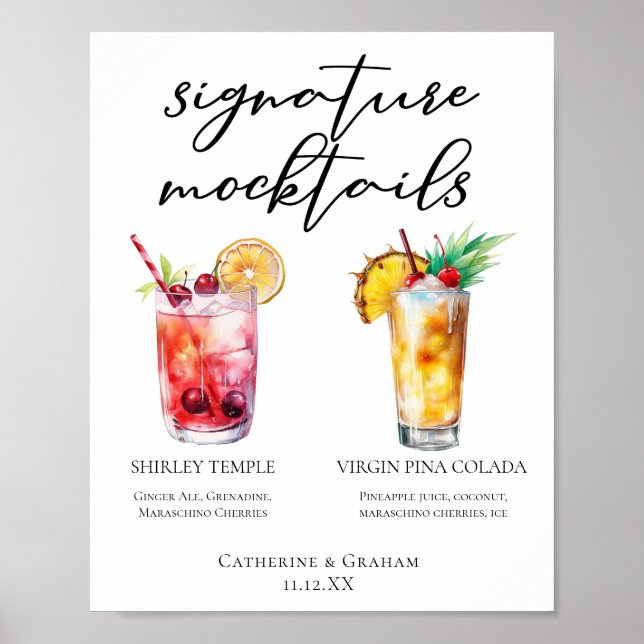 Mocktails Menü Shirley Temple Piña Colada Poster (Vorne)