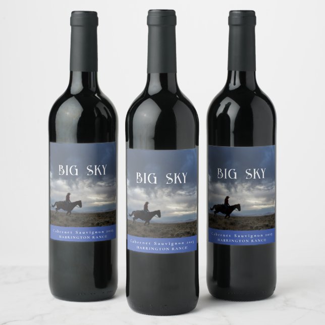 Mockup Big Sky Western Custom Wine Labels Weinetikett (Flaschen)