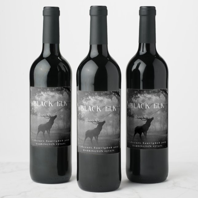 Mockup Black Elk Forest Custom Wine Labels Weinetikett (Flaschen)