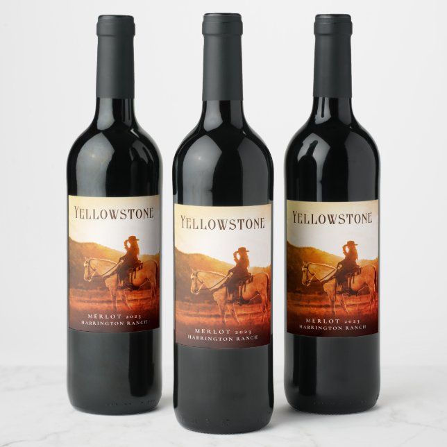 Mockup Cowboy, Pferd, Sunset Custom Wine Labels Weinetikett (Flaschen)