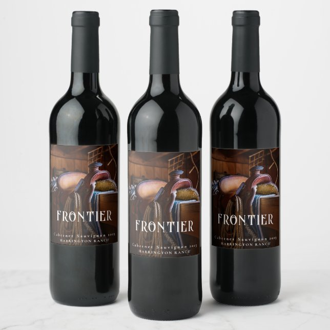 Mockup Frontier Saddle Western Custom Wine Labels Weinetikett (Flaschen)