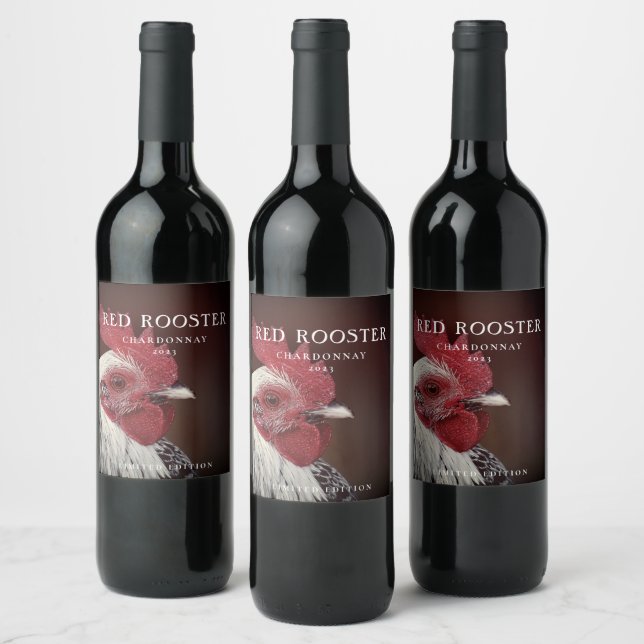 Mockup Simple Red Rooster Custom Wine Labels Weinetikett (Flaschen)