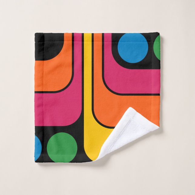 Mod 1970er Retro-Stil Geometrisches Design Badhandtuch Set (Waschlappen)