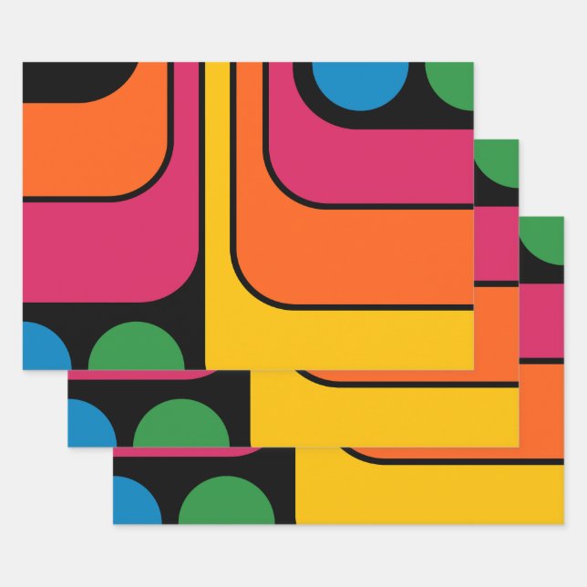 Mod 1970er Retro-Stil Geometrisches Design Geschenkpapier Set (Set)