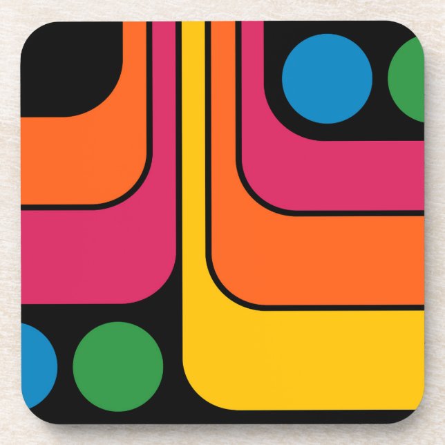 Mod 1970er Retro-Stil Geometrisches Design Getränkeuntersetzer (Vorderseite)
