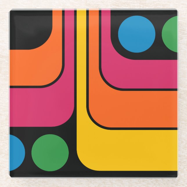 Mod 1970er Retro-Stil Geometrisches Design Glasuntersetzer (Vorderseite)