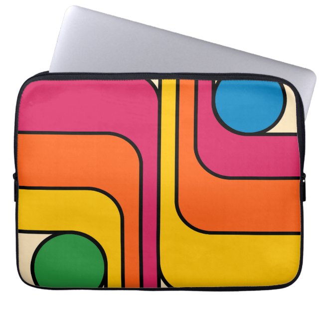Mod 1970er Retro-Stil Geometrisches Design Laptopschutzhülle (Vorderseite)
