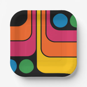 Mod 1970er Retro-Stil Geometrisches Design Pappteller