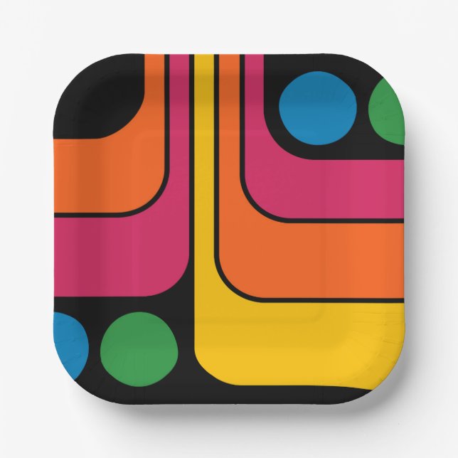 Mod 1970er Retro-Stil Geometrisches Design Pappteller (Vorderseite)