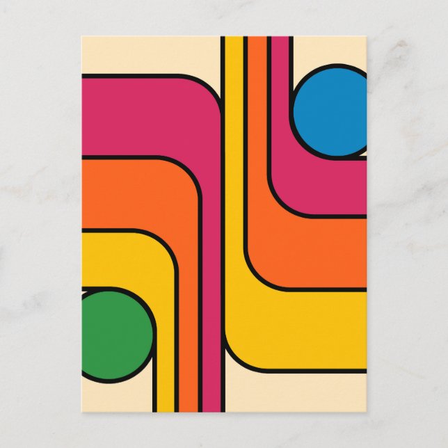 Mod 1970er Retro-Stil Geometrisches Design Postkarte (Vorderseite)
