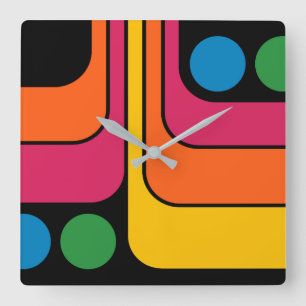Mod 1970er Retro-Stil Geometrisches Design Quadratische Wanduhr