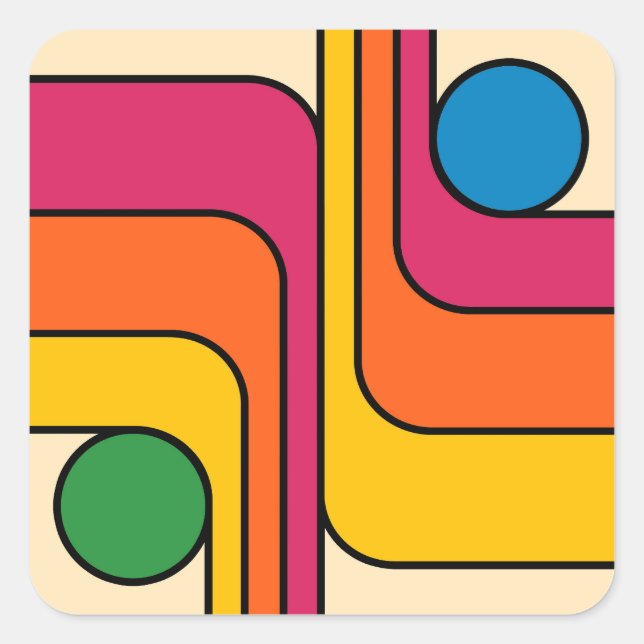 Mod 1970er Retro-Stil Geometrisches Design Quadratischer Aufkleber (Vorderseite)