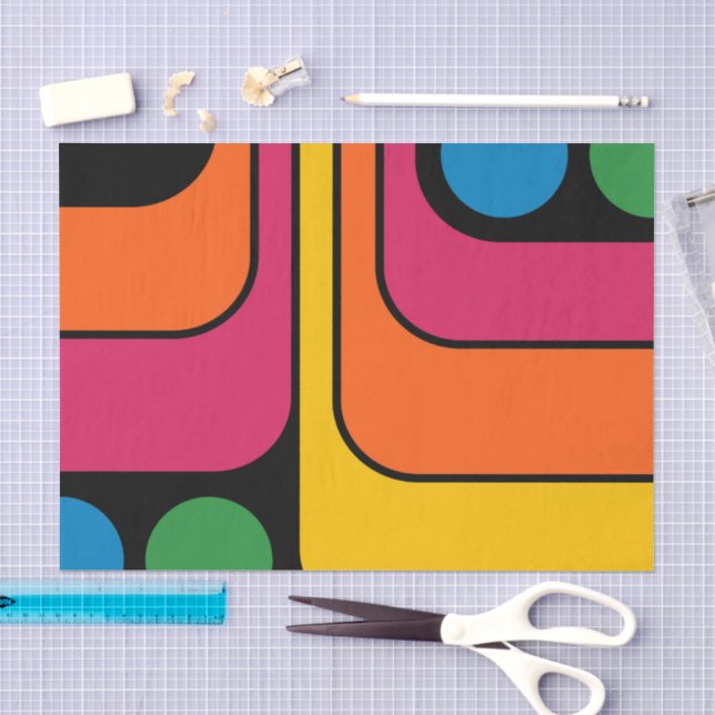 Mod 1970er Retro-Stil Geometrisches Design Seidenpapier (Handwerk)