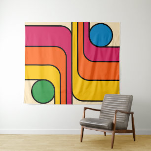 Mod 1970er Retro-Stil Geometrisches Design Wandteppich