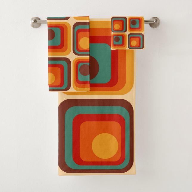 Mod 1970s Retro Style Geometric Design Badhandtuch Set (Insitu)