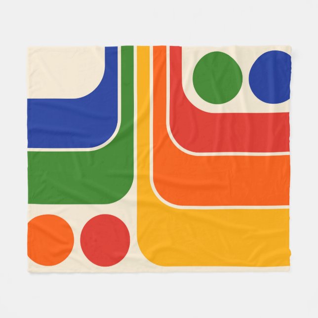 Mod 1970s Retro Style Geometric Design Fleecedecke (Vorderseite (Horizontal))